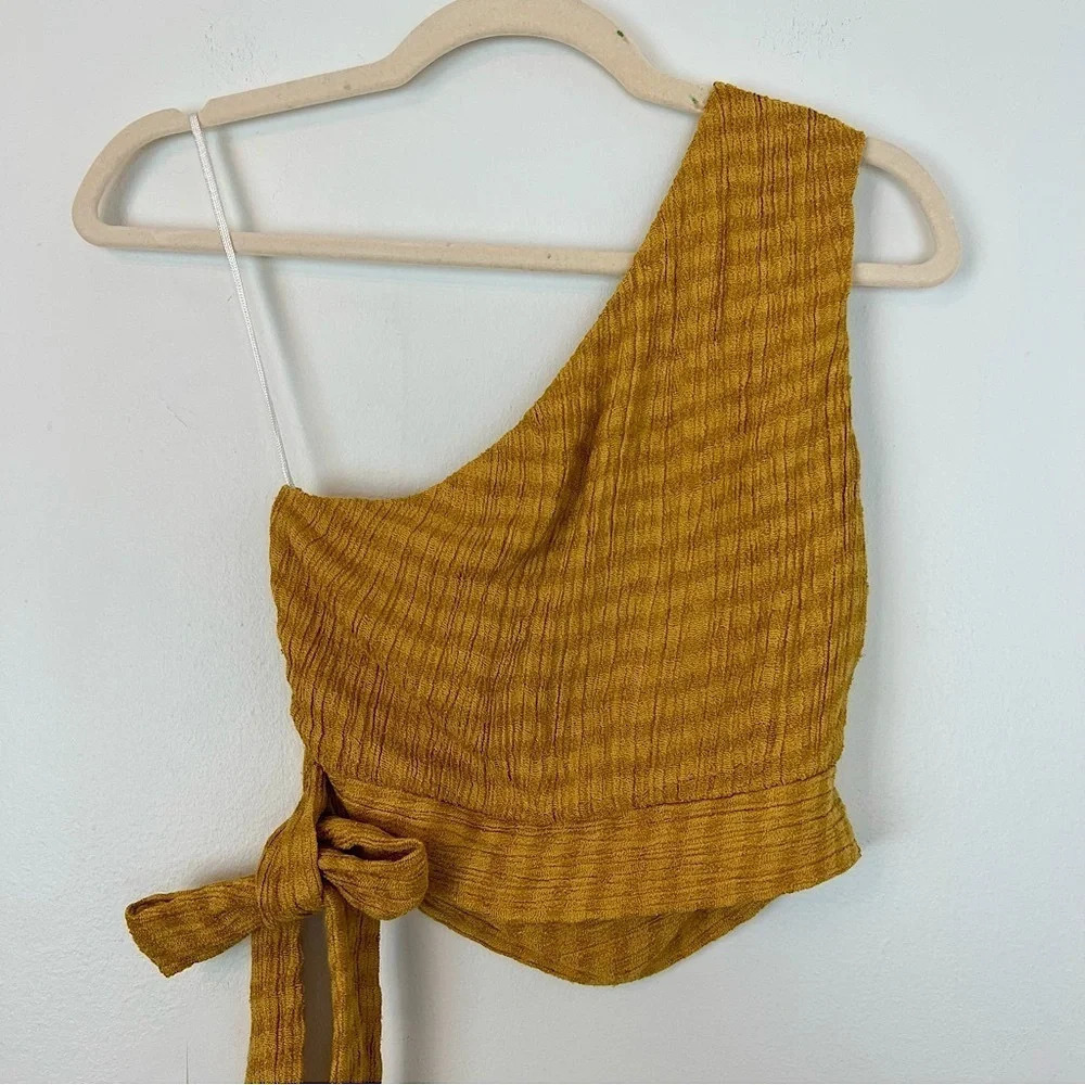 Savannah Morrow the Label One Shoulder Peace Silk Top Gold XS Resort Vacation